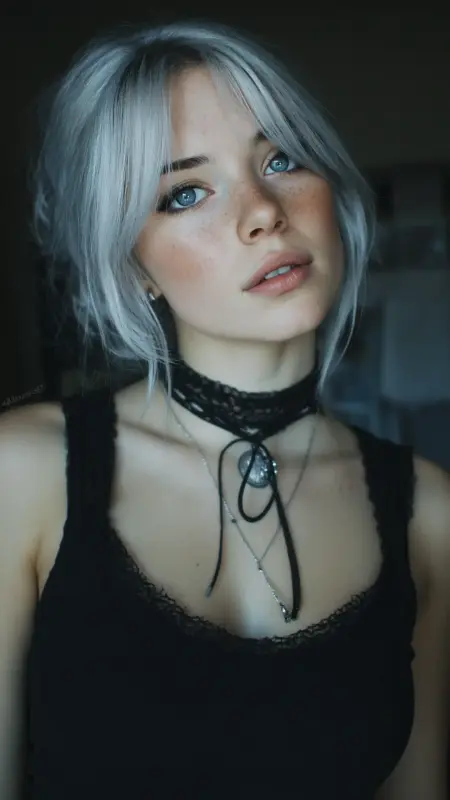 Catch the Moonlight: Striking Silver Bob with Bold Bangs - Short alt hair