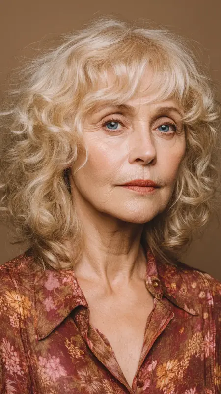Shoulder-Length Curls with Bangs - hairstyles for women over 70 with bangs