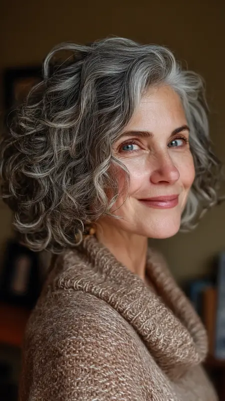 Shoulder-Length Curly Bob - Medium length haircuts for women over 50