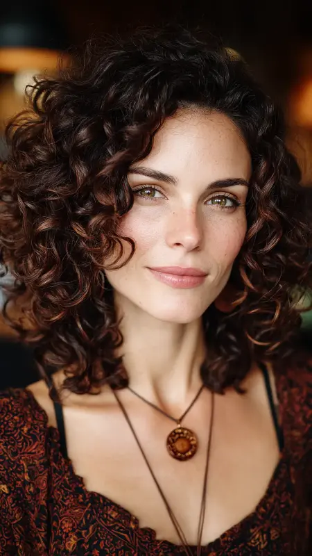 Shoulder-Length Curly Cut - Medium length haircut for round faces
