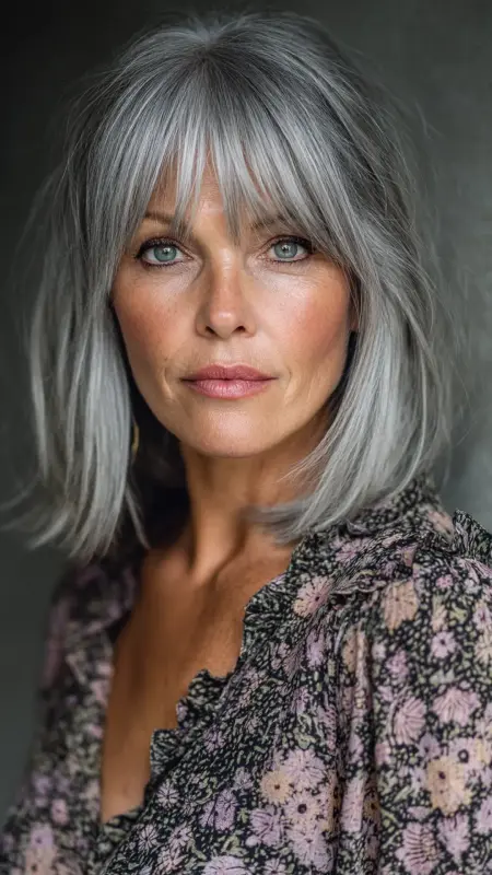 Shoulder-Length Cut with Curtain Bangs - Shoulder Length Haircuts For Older Women