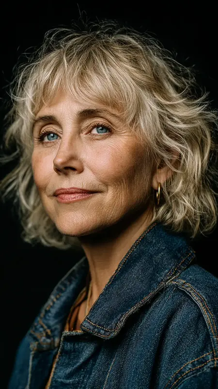 Shoulder-Length Cut with Curtain Bangs - medium length hair for women over 50