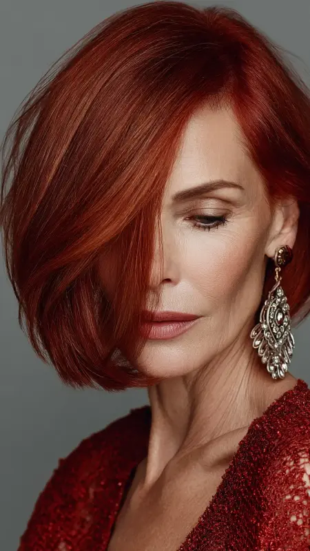 Shoulder-Length Cut with Deep Side Part - Shoulder Length Haircuts For Older Women