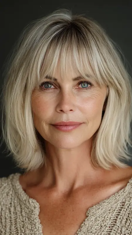 Shoulder-Length Cut with Layered Fringe - Medium length haircuts for women over 50