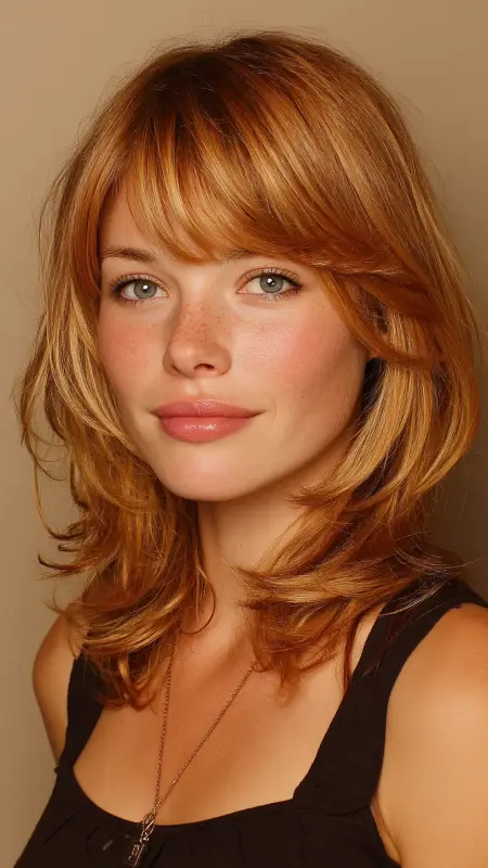 Shoulder-Length Cut with Side-Swept Bangs - Shoulder length haircut for round faces