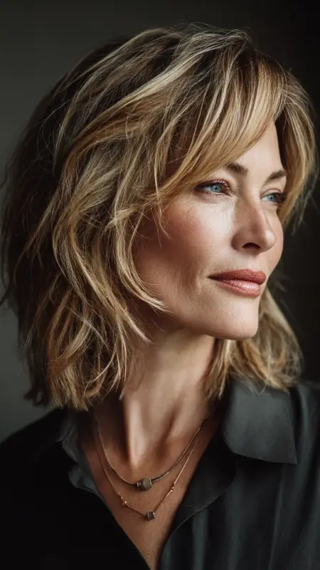 Shoulder-Length Cut with Textured Ends - Medium length haircuts for women over 50