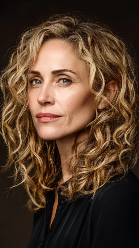 Shoulder-Length Layered Curls - medium length hair for women over 50