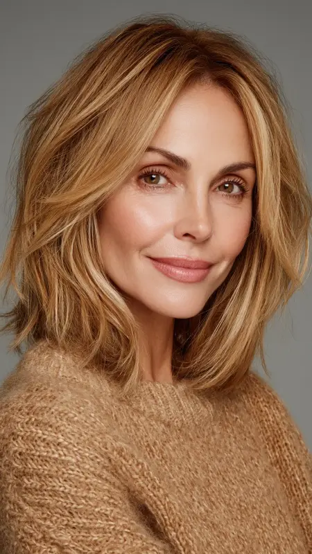 Shoulder-Length Layers with Face-Framing Highlights - Hairstyles For Women Over 50 With Thinning Hair