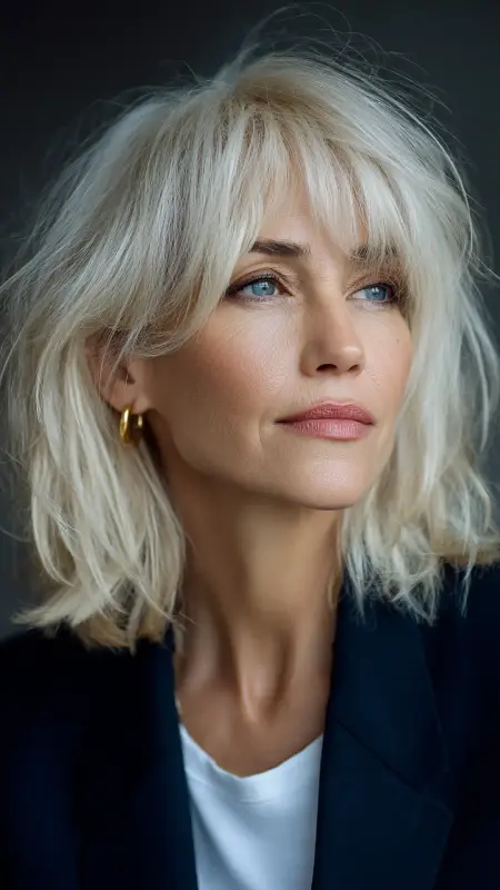 Shoulder-Length Lob with Side Bangs - Haircuts for women over 50 with bangs