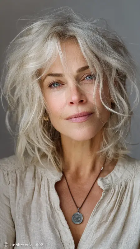 Shoulder-Length Messy Textured Cut - Shoulder Length Haircuts For Older Women