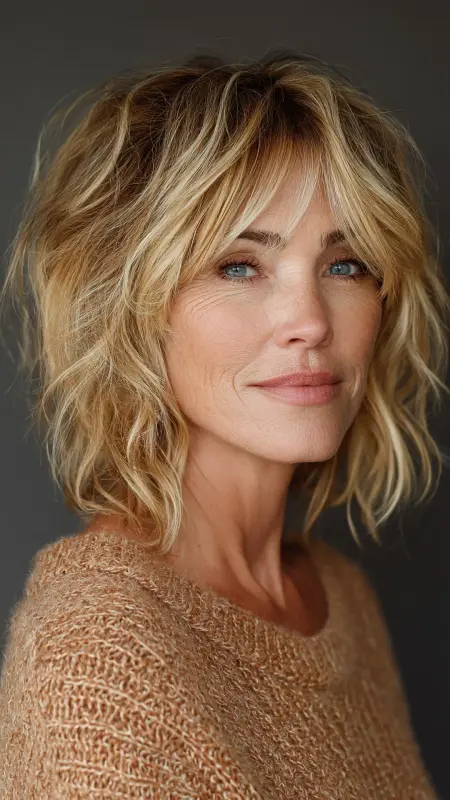 Shoulder-Length Shag with Curtain Bangs - Haircuts For Women Over 50 With Fine Hair