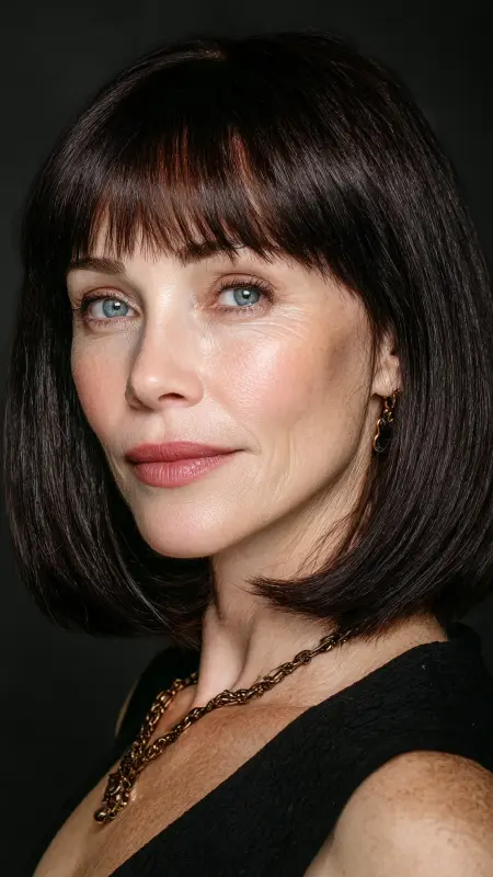 Shoulder-Length Straight Cut with Blunt Bangs - Shoulder Length Haircuts For Women Over 60