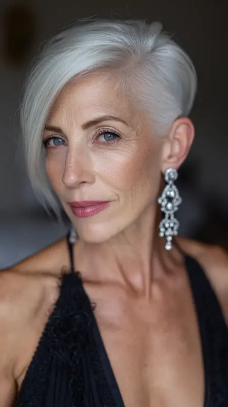 Side-Parted Glam Pixie - pixie haircuts for women over 60