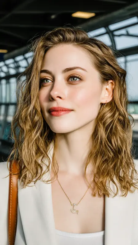 Side-Parted Wavy Lob - Airport Hairstyles for Short Hair