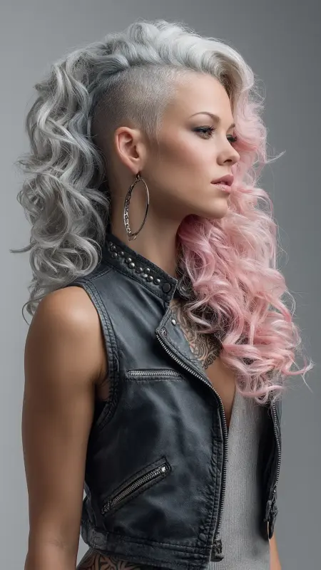 Side Shaved Fade - Slate Grey Pastel Pink - Two hair colors split