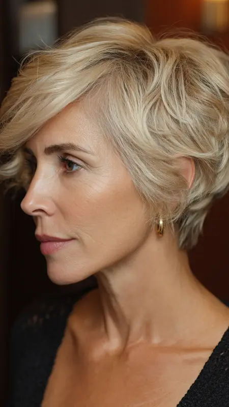 Side-Swept Feminine Pixie - Pixie hairstyles for older women over 60