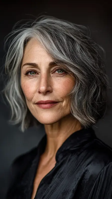 Side-Swept Layered Lob - Hairstyles for women over 70 with thinning hair