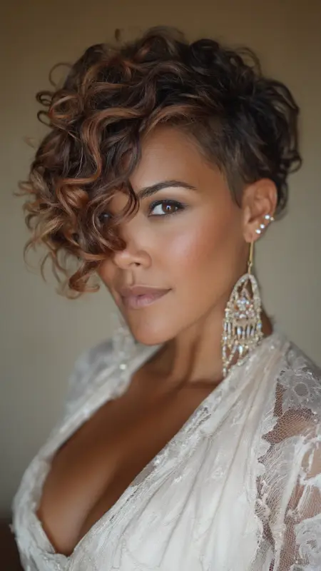 Side-Swept Pixie with Spiral Curls - Short pixie haircuts for curly hair