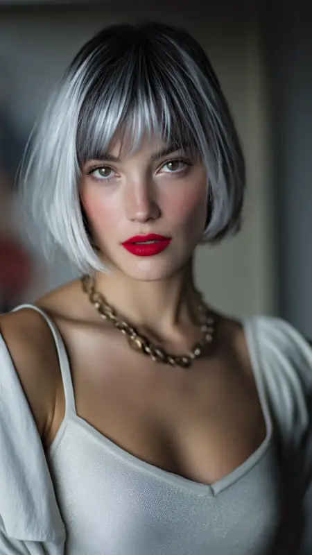 Silver Accent Bob with Blunt Bangs - Silver highlights
