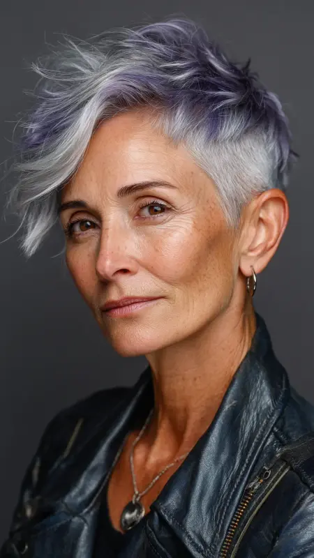 Silver Ash Pixie with Undercut - hair color ideas for women over 70