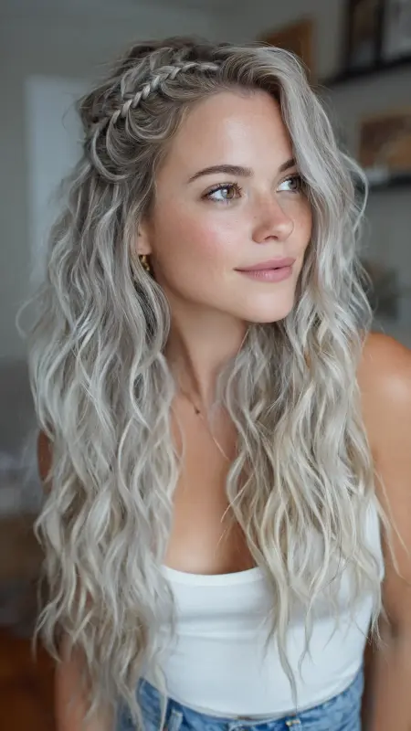 Silver Balayage Beach Waves - Silver highlights