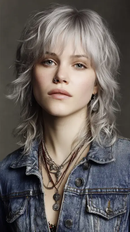 Silver Frost Shag Cut -  silver hair color ideas 