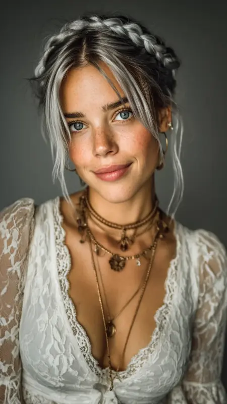 Silver Halo Braid -  silver hair color ideas 