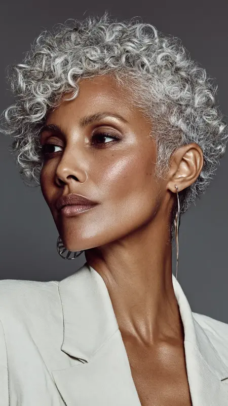 Silver Halo Curls - Hairstyles For Women Over 60 With Curly Hair