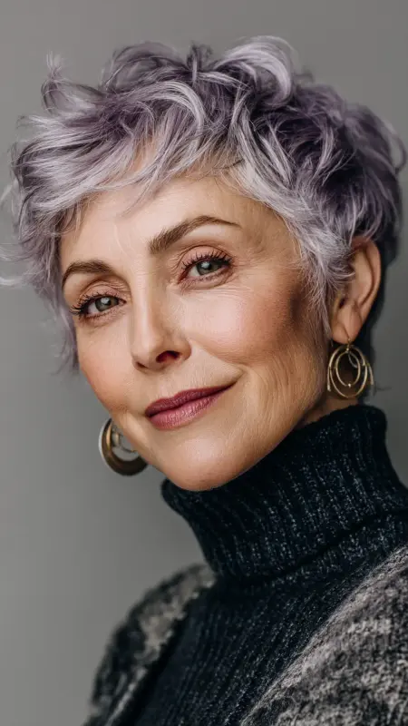 Silver Lavender Short Crop - hair color ideas for women over 70