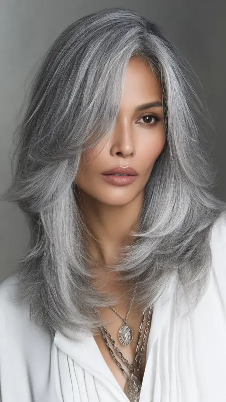 Silver Layered Cut with Feathered Ends - Silver highlights