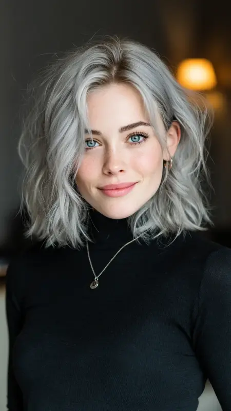 Silver Lob with Soft Waves - Silver highlights