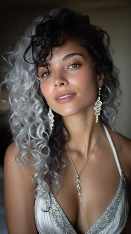 Silver Ombr Curls -  silver hair color ideas 