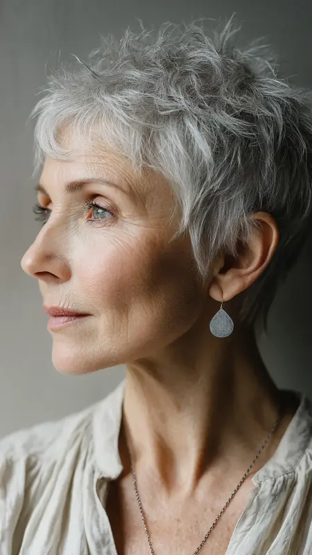 Silver Pixie with Tapered Back - hair color ideas for women over 70