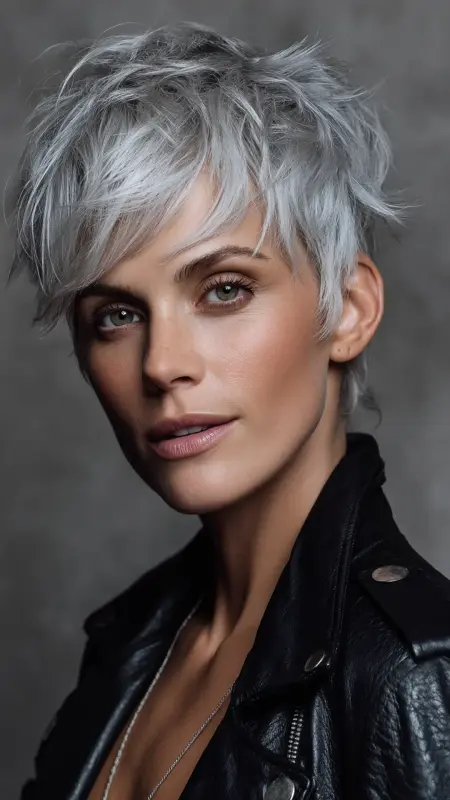 Silver Pixie with Textured Layers - Silver highlights