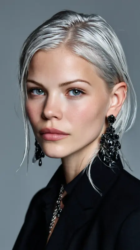 Silver Slicked-Back Wet Look -  silver hair color ideas 