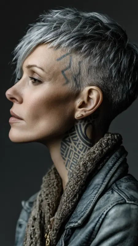 Silver Undercut with Design -  silver hair color ideas 