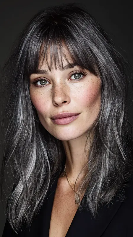 Moonlit Waves: A Silver Symphony - Silver highlights on dark hair