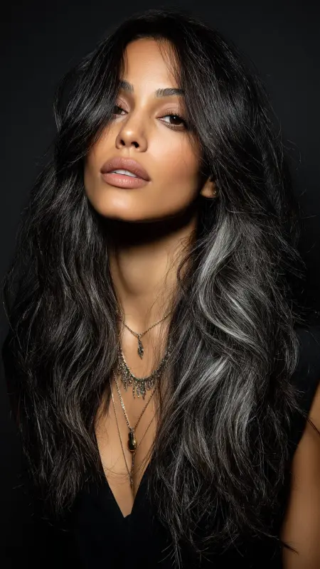Midnight Waves with a Silver Lining - Silver highlights on dark hair