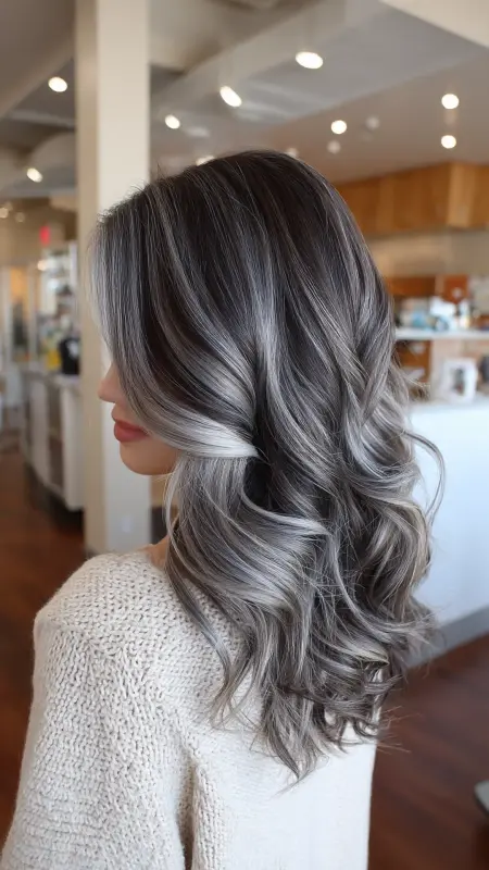 Enchanting Silver Symphony: Waves of Wonder - Silver highlights on dark hair