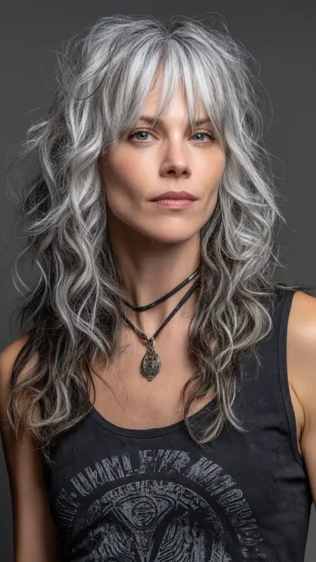 Celestial Waves with Silver Starlight - Silver highlights on dark hair