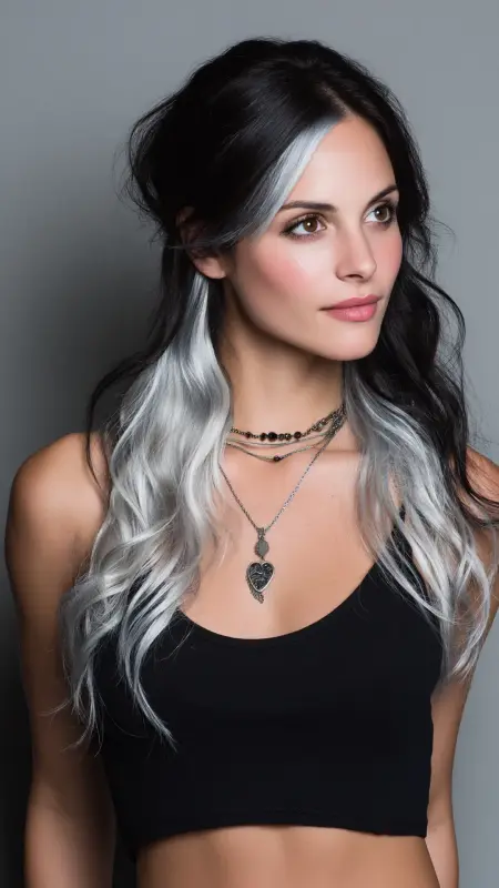 Enchanting Silver Ripples on a Midnight Canvas - Silver highlights on dark hair