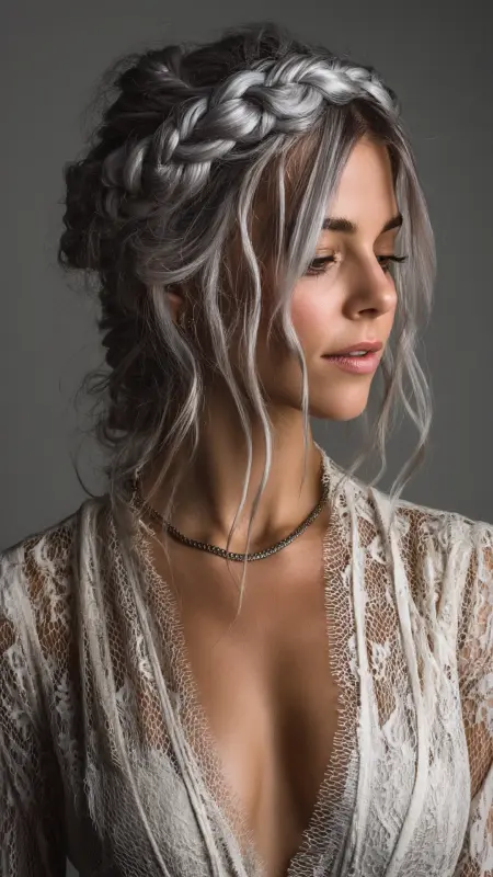 Heavenly Waves and Moonlit Braids: A Hair Symphony - Silver highlights on dark hair
