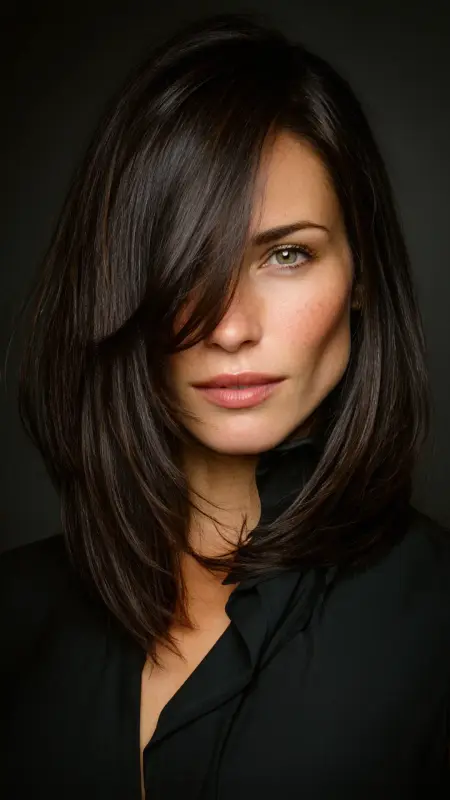 Sleek Asymmetrical Mid-Length Cut with Tucked-In - Medium asymmetrical hairstyles