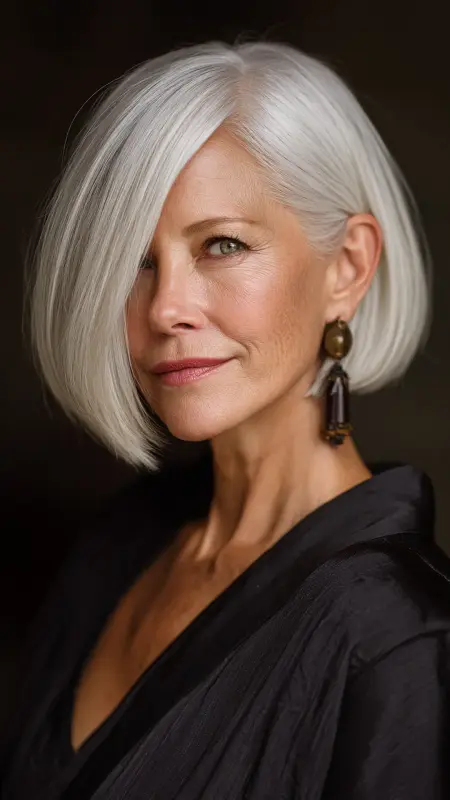 Sleek Blunt Bob with Side Part - Sassy hair older women