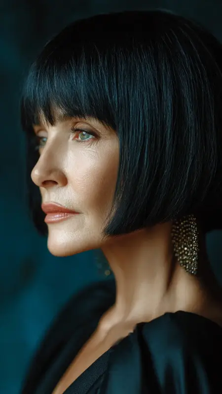 Sleek Blunt Bob with Soft Bangs - hairstyles for women over 70 with bangs