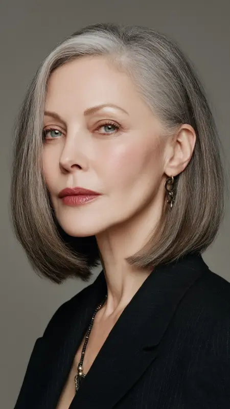 Sleek Blunt Cut with Middle Part - Shoulder Length Hairstyles For Women Over 60