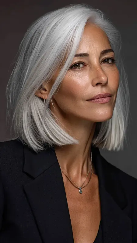 Sleek Blunt Lob with Soft Layers - Medium length hair with layers over 60 older women