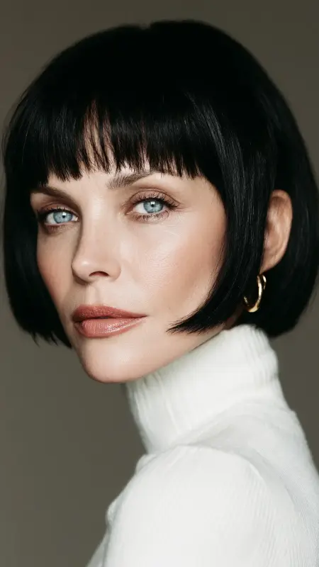 Sleek Bob with Arched Micro Bangs - Haircuts for women over 50 with bangs