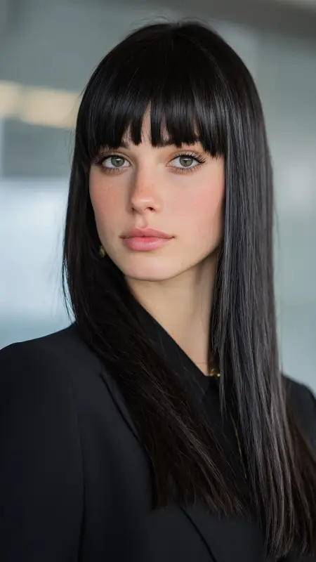 Sleek Butterfly Bangs with Straight Long Hair - Butterfly bangs