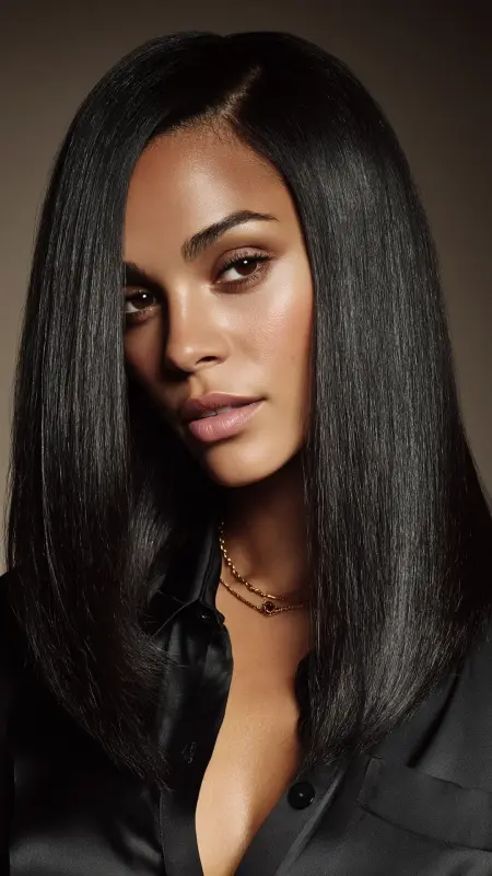 Sleek Center-Parted Glass Hair - Straight Hairstyles